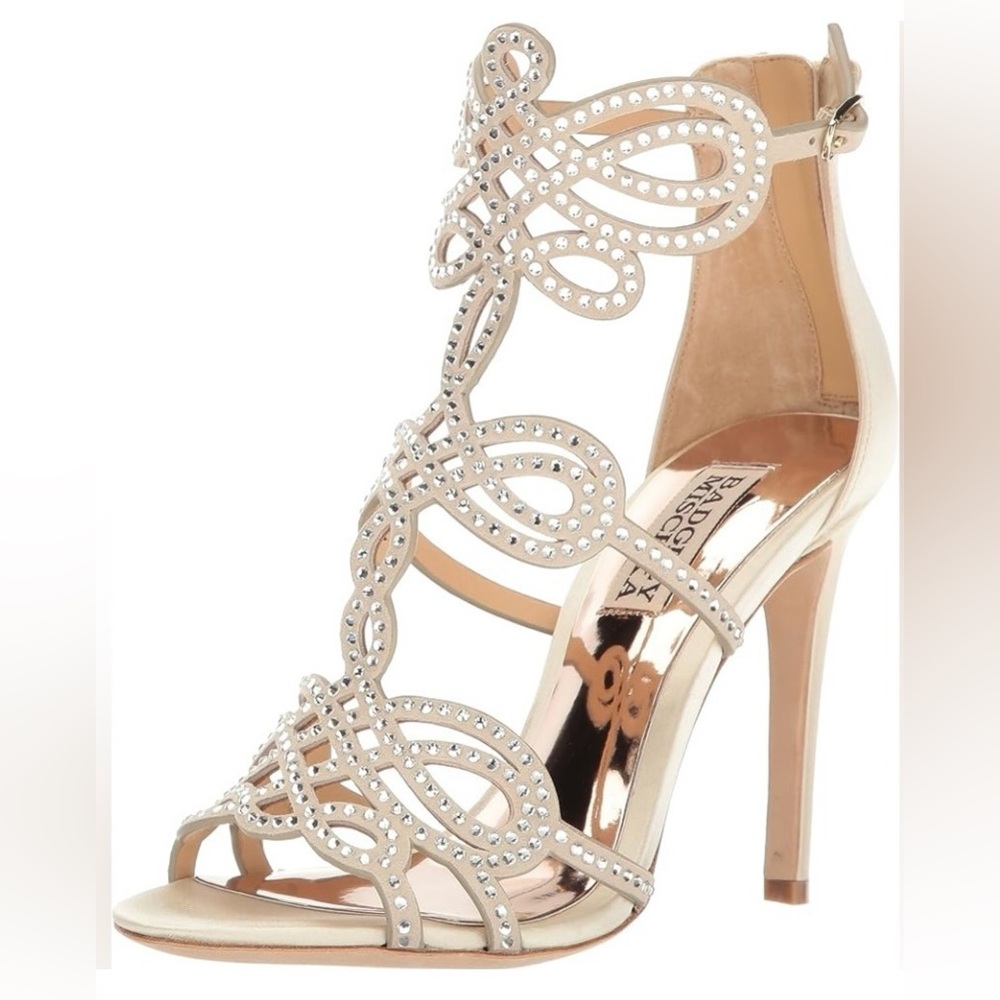 Badgley Mischka Terry Sparkly Rhinestone Heels Gold Strappy Bridal New Years - Picture 8 of 8